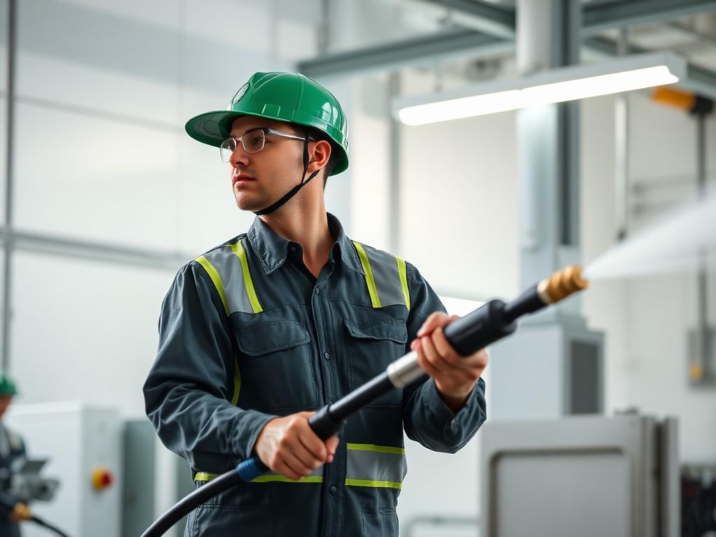 Técnico de serviços ambientais operando equipamento